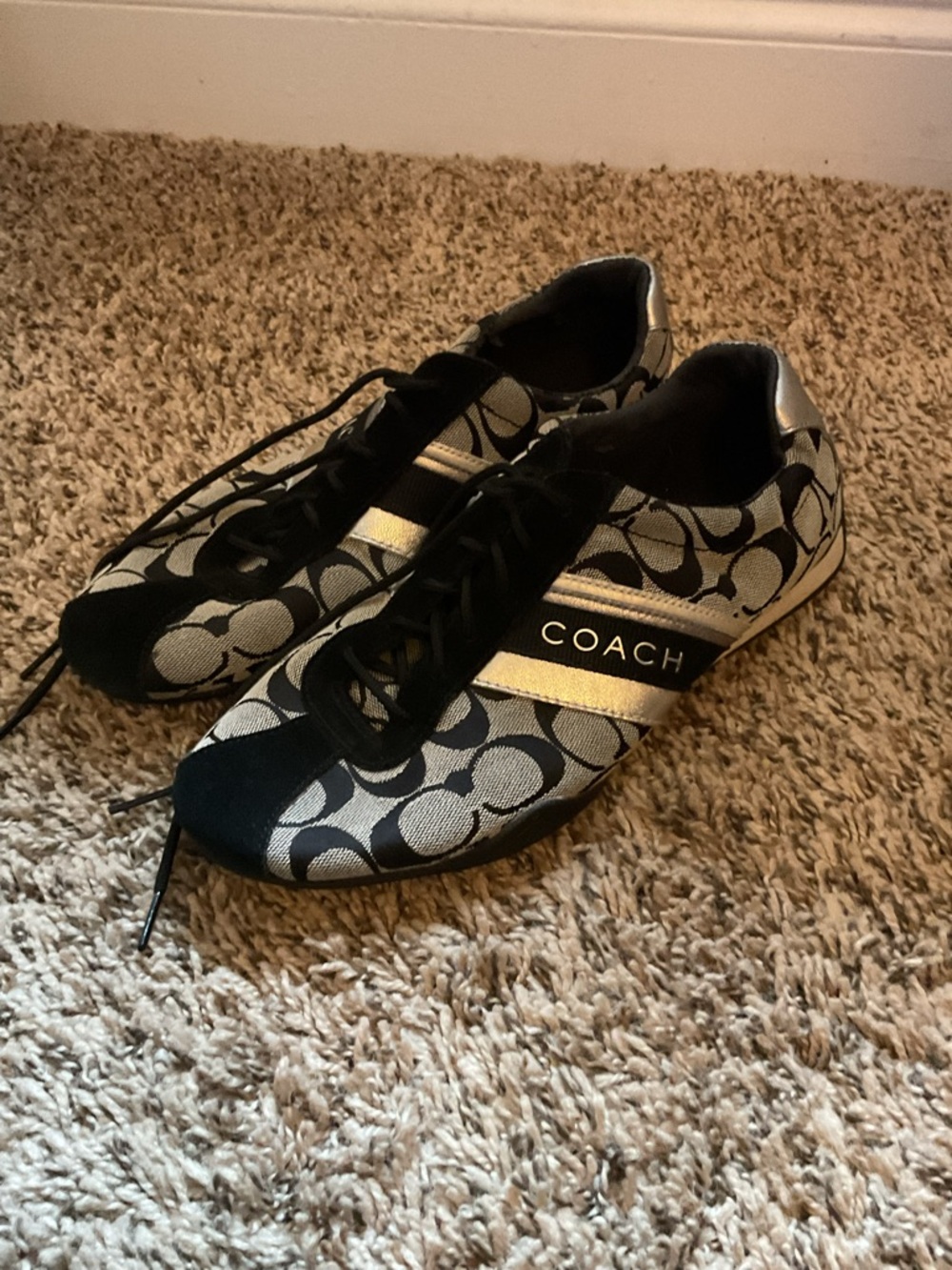 Coach Black and Gold Signature Logo Low-Top Sneakers